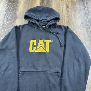 Caterpillar Hoodie Mens L Black Sweatshirt CAT Construction Worker Sweater Y2K - Picture 1 of 12