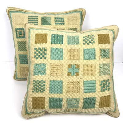 Juego de 2 almohadas de terciopelo cuadradas traseras cuadradas vintage años 70 con punta de aguja de 15"x15" Foto 1 de 4