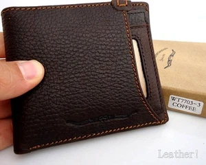 Cartera de cuero para hombre Tarjetas de crédito Billete Compartments ID Ventanas Plegable Marrón Reino Unido - Imagen 1 de 4