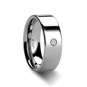 BRISTOL Flat Polished Tungsten Diamond Ring - 6mm & 8mm - Picture 1 of 3