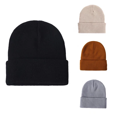 Unisex Liso Cálido Tejido Gorro Sombrero Puño Calavera Gorra Esquí Invierno Unisex Tejido Sombrero Foto 1 de 4