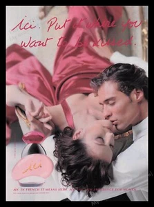 Ici 1990's Print Advertisement Ad 1995 Fragrance Kissing Couple Seductive - Picture 1 of 1