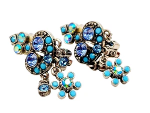 Kirks Folly Earrings Blue Ice Dangle - Clip - Picture 1 of 13