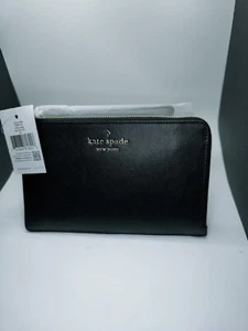 Kate Spade Staci Medium L-Reißverschluss Handgelenktasche Saffiano Leder schwarz/gold neu mit Etikett - Bild 1 von 2