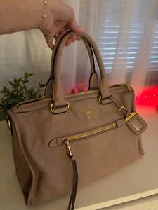authentic PRADA leather bag vitello tan medium size vintage gold - Picture 1 of 8