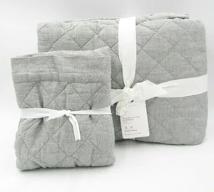 Pottery Barn Belgian Flax Linen Diamond Twin Quilt w/Sham Stnd Flagstone #5003A - Picture 1 of 7