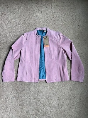 Ruff Hewn Pink Glass Color Genuine Leather Zip-up Jacket W/ Teal Liner, Size XL - Image 1 of 2