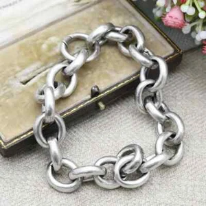 Antique Victorian Silver Cable Link Bracelet - Large Chunky Chain Bracelet - Picture 1 of 5