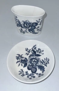 Vtg Early Royal Worcester Blue Sprays Porcelain Dish Toothpick Holder Vanity Set - Picture 1 of 7