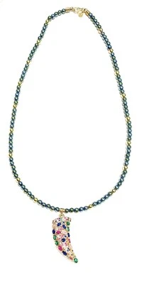 Collarino uomo diWa Jewels Argento Ematite Verde pendente Corno Zirconi colorati - Immagine 1 di 4