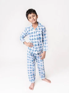 Stylish Cotton Printed Unisex Pajama Kid's Full Sleeve Yellow & Blue Night Suit - Picture 1 of 18