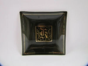 Vintage Glas "K" Initiale Schale Untersetzer Kalligraphie Stil Buchstabe - Bild 1 von 10
