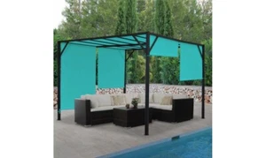 Pergola Pavillon Terrassenüberdachung, ohne Betonieren Schiebedach 3x3m türkis - Bild 1 von 6