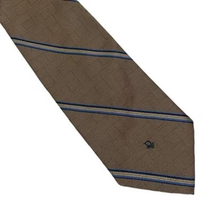 Cravatta uomo vintage Christian Dior Italia seta logo taupe blu giallo stampa righe - Foto 1 di 6