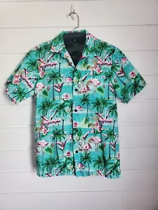 Lustiges hawaiianisches Shirt RJC kleines Flamingo Blumenmuster Knopfleiste Made in USA SCHÖN! - Bild 1 von 8