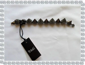 Magnifique Bracelet Fantaisie Gothique Cônes Pointes Strass Noir Nali - Imagen 1 de 1
