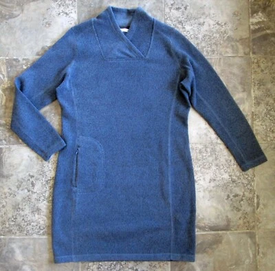Woolrich Large Dress 5150 Bay Blue Fleece Pencil Cowl Neck Pockets Long Sleeve - Image 1 of 4