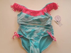 Girls Bikini 2pc Justice Set Nwt Size 10 With Neon Pink Fringe - Picture 1 of 15