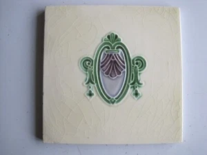 ANTICA PIASTRELLA 6" ART NOUVEAU STAMPATA E SMALTATA MAIOLICA - BARCA T&R C1895-1910 - Foto 1 di 2