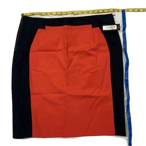 Worthington Skirt 14 Coral Navy Blue Color Block Kick Split Zip XL Pencil Mini - Picture 1 of 4