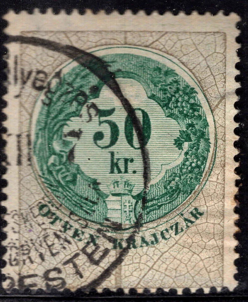 1870 Austria Hungary 50Kr. grey  REVENUE FISCAL Tax stamp thin paper USED VF - Image 1 of 1