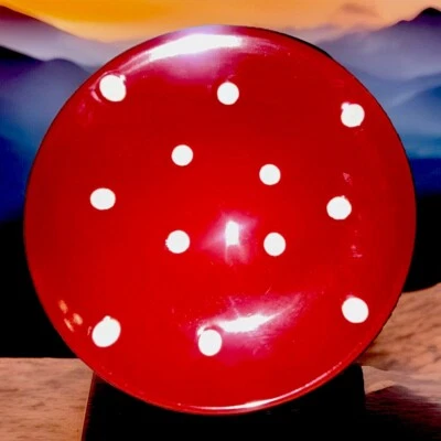 SIGNATURE Housewares Red Stoneware White Polka Dot 6” Cottage Core Saucer Plate - Image 1 of 4