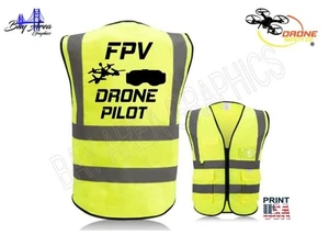 FPV Drohne Pilot Warnschutzweste REFLEKTIEREND + TASCHEN DRUCK VORNE/HINTEN - Bild 1 von 3