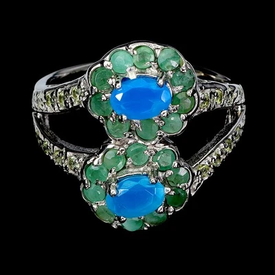 925 Sterlingsilber Ring Oval Blau Opal 6x4mm Smaragd Peridot Edelstein Größe 9 - Bild 1 von 4