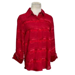 Coldwater Creek Camisa Roja Rayas Mangas 3/4 Botón Talla Pequeña - Imagen 1 de 10