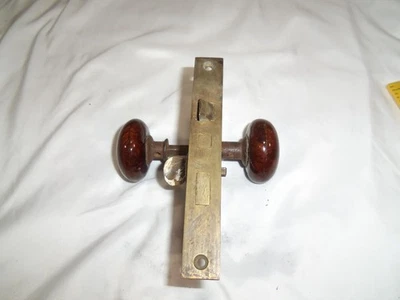 Antique Bennington Brown Swirl Mineral Porcelain Door Knobs Set W/Key Lock #38 - Image 1 of 4