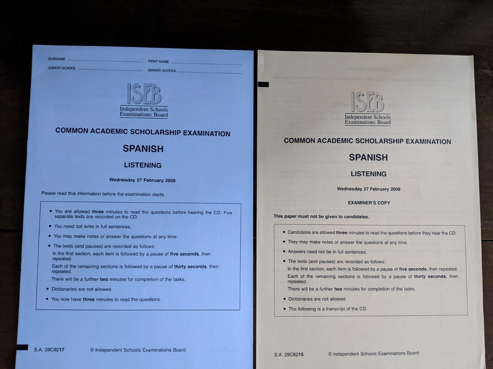 13+ ISEB CASE Spring 2008 Spanish Listening Academic Scholarship Exam Past Paper - Image 1 of 1