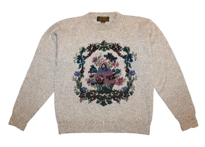 Suéter Eddie Bauer Mujer M Trapo Lana Floral Corona Marrón Tejido De Colección 1989 Foto 1 de 4