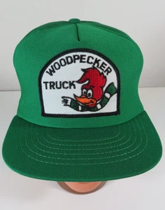 VTG 1980s Trucker Hat Cap Green Woodpecker Truck Snapback OSFA - Picture 1 of 7