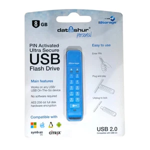 iStorage datAshur Personal 8GB PIN Secure USB Drive New Sealed - FREE SHIPPING - Afbeelding 1 van 3