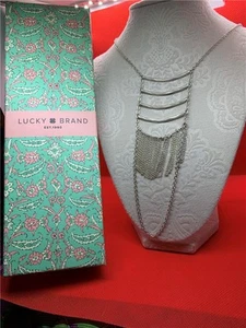 Lucky Brand Silver-Tone Bar Ladder Chain Fringe Statement Necklace - Picture 1 of 5