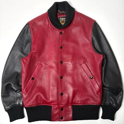 Schott Leather Jacket Men’s Sheep Leather Red & Black Blouson Size M - Image 1 of 4