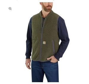Chaleco Carhartt Para Hombres L Verde Oliva Cremallera Completa Sherpa Vellón Calce Relajado Exterior - Imagen 1 de 8