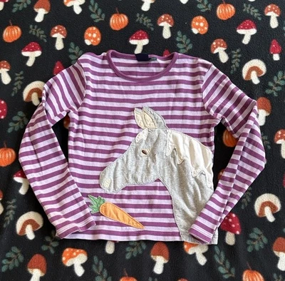 Girl's MINI BODEN Purple Striped L/S Knit Shirt Horse with Carrot Applique 5-6y - Image 1 of 4