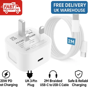 20W USB-C Schnell Ladegerät Stecker / 2M USB-C auf USB-C Geflochtenes Kabel PD Netzteil - Bild 1 von 7