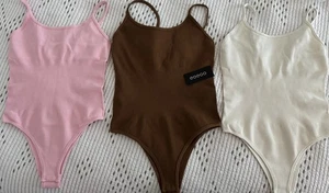 3 Body Anzug groß gerippt Tank Spaghettiträger kaffee rosa beige Bodysuit NEU - Bild 1 von 7