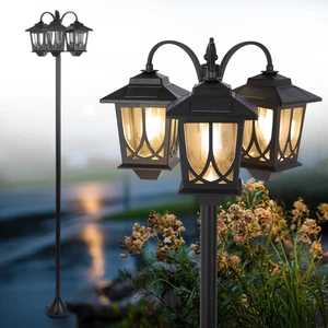 3-Head Solar Lamp Post Light Outdoor 73" Waterproof Pathway Garden Yard Lamp - Picture 1 of 12