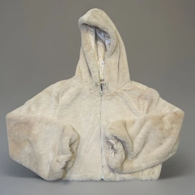 Forever 21 Women L Faux Fur Hooded Jacket Tan / Beige Adjustable Waist & Hood - Image 1 of 4