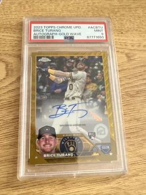 2023 TOPPS CHROME BRICE TURANG ROOKIE GOLD WAVE AUTO /50 BREWERS #AC-BTU PSA 9 - Image 1 of 2