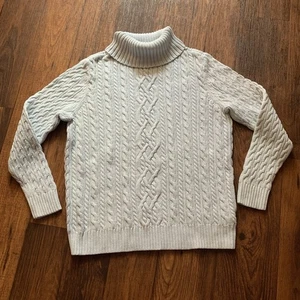 Croft & Barrow Womens Cable Knit Fisherman Turtleneck Blue Sweater Sz XL Cotton - Picture 1 of 9
