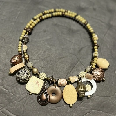 VTG Y2K Treska Choker Copper Brown Mixed Media Statement Wrap Wire Necklace - Image 1 of 4