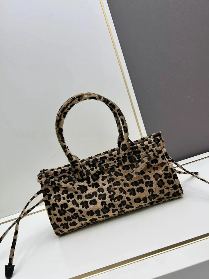Leopard print horsehair shoulder high-capacity bags strap 32x16x10 cm women 2025 - Image 1 of 3
