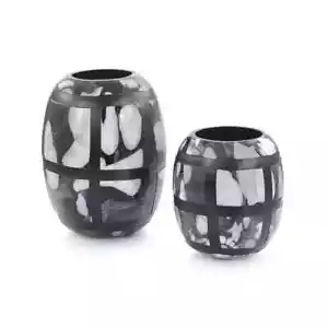 Juego de dos jarrones de vidrio blanco y negro, soplado a mano, decoración moderna (JRA-11923S2) - Imagen 1 de 14