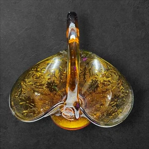 ✨ Vintage 1970s Tiara Indiana Amber Glass Basket Bowl w/ Handle - Eye-Catching ✨ - Picture 1 of 7