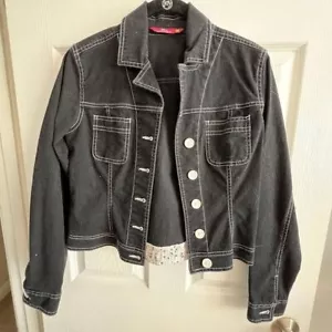 SO cropped schwarze Jacke -weiße Knöpfe- Baumwolle Retro Freizeit Y2K-Größe M - Bild 1 von 4