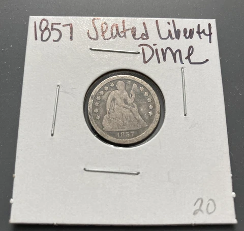 1857 Seated Liberty Dime 90% Silver US coin Cover
